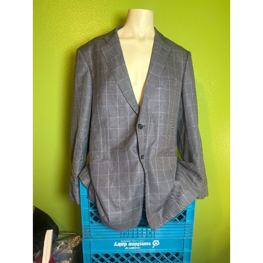 Houndstooth Plaid Mens Blazer With Elbow Patches Two-Button Closure Lined Size M